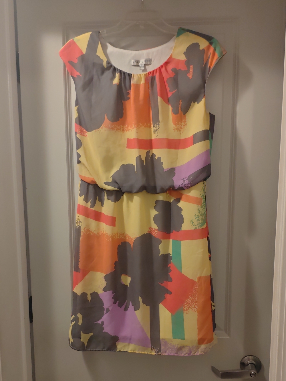 Robbie Bee Yellow, Gray, Orange & Purple Floral Casual Dress